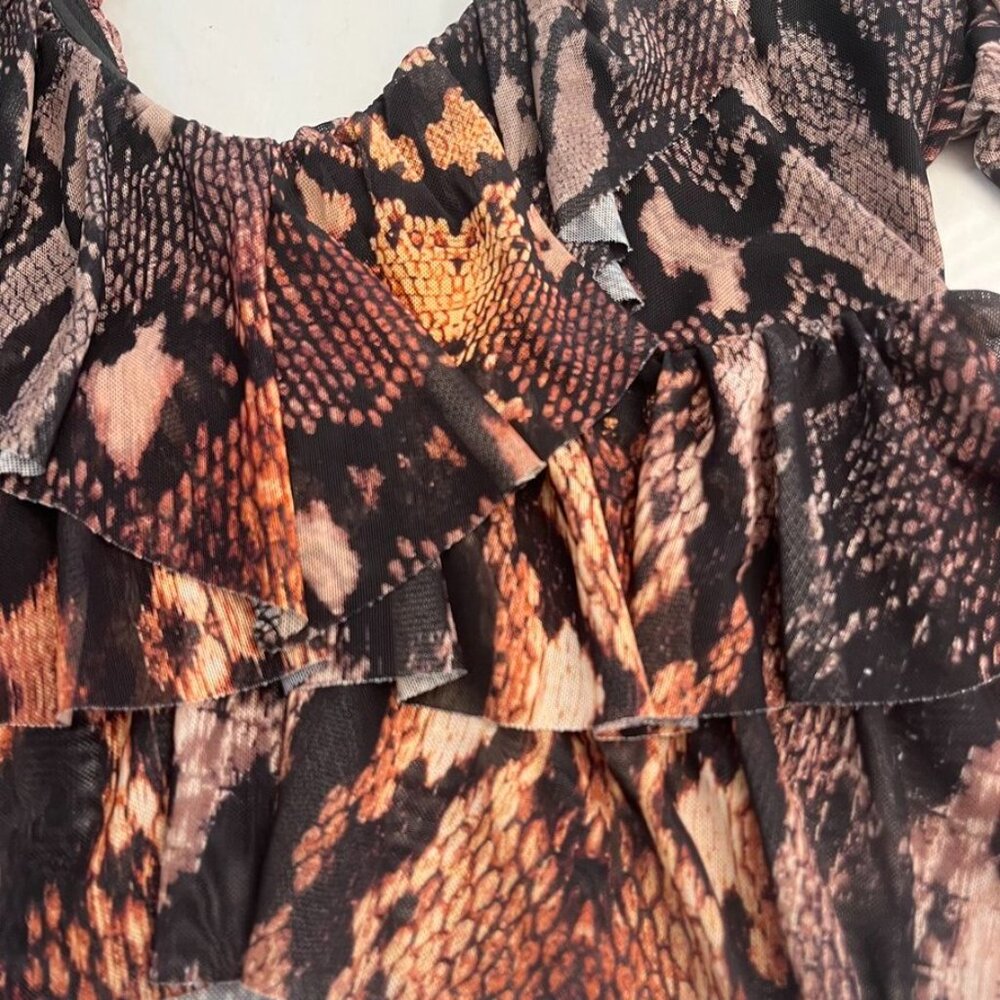 AFRM Addison Snakeskin Ruffle Mesh Crop Top Sheer Blouse - Picture 3 of 10
